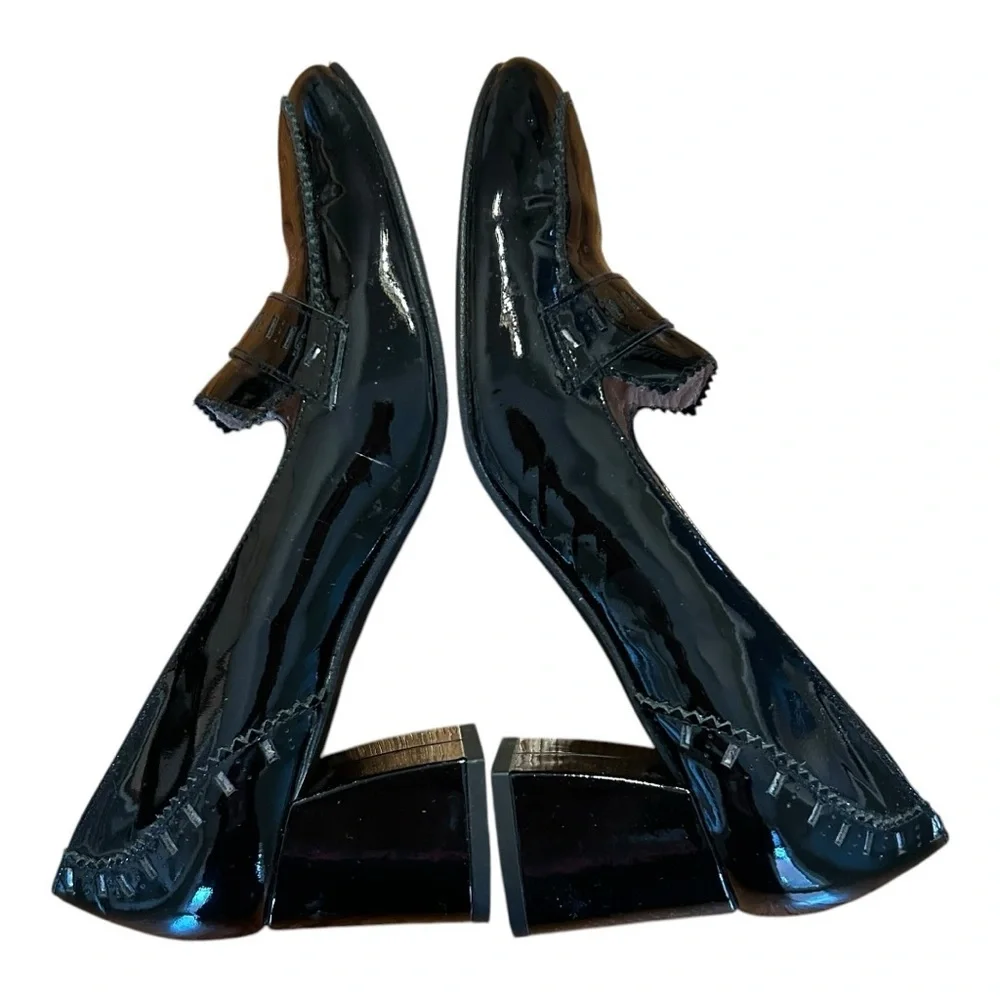 FS NY Classic Black Patent Leather Round-Toe Loafer Heels for Women‎ SZ 8